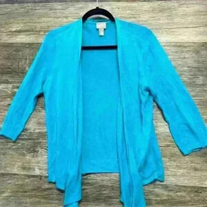 Chico's Blue Asymmetrical 3/4 Sleeve Crew Neck Blouse Size 1